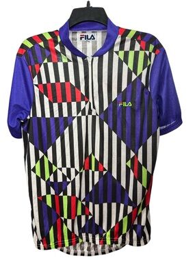 Vintage 90s FILA Geometric Cycling Jersey Size Large Unisex Bike Shirt Rare